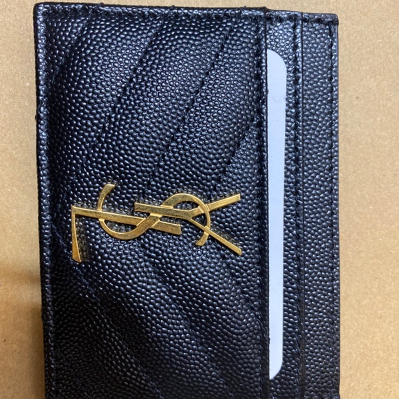 NEW! NWT Saint Laurent YSL Monogram Matelassé Leather Card Case Black Nero - Picture 2 of 6